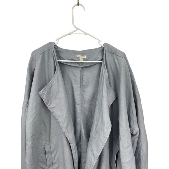 Eileen Fisher Woman Draped Open Front Jacket Organic Linen Blue Size 2X - Picture 5 of 11